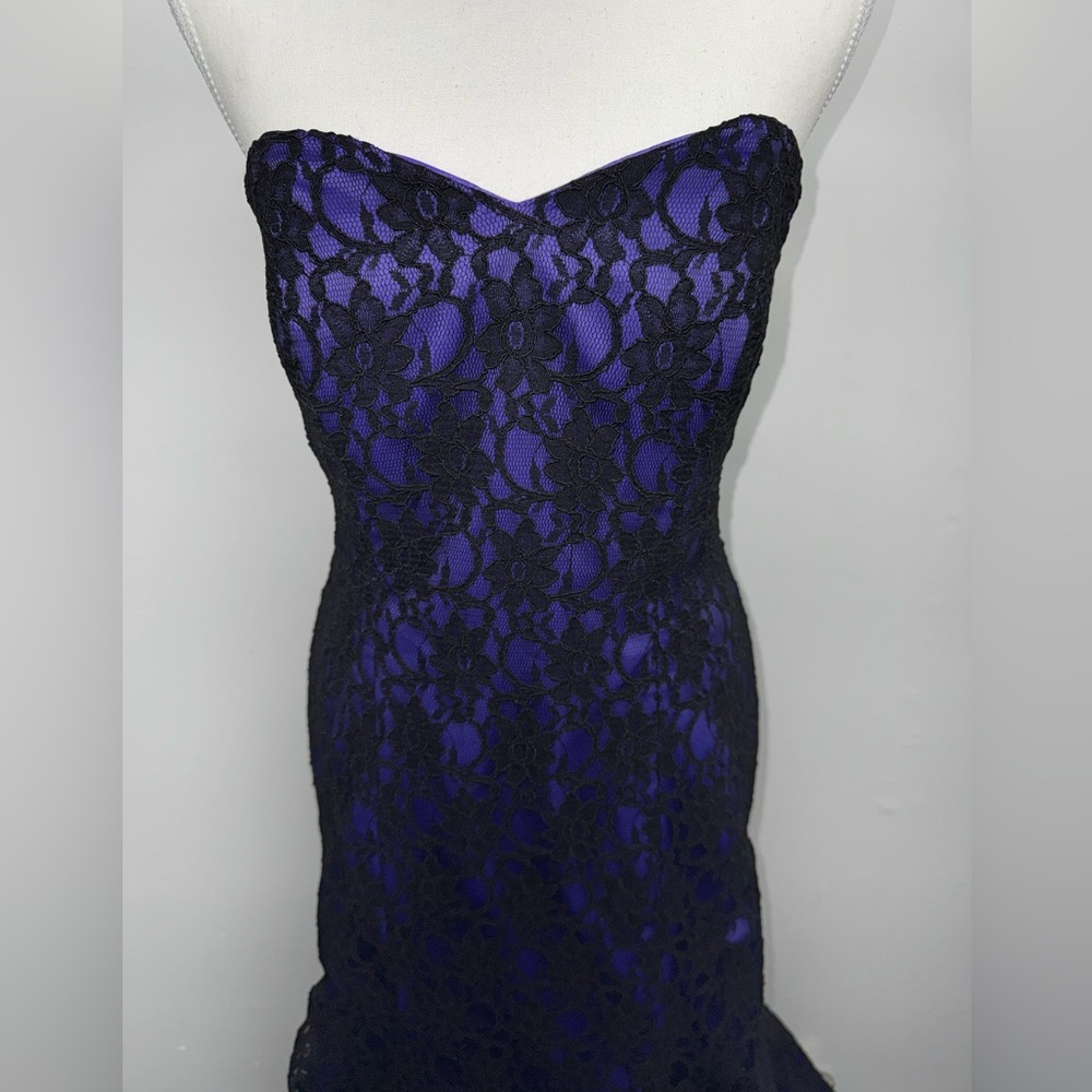 Mori Lee Strapless Black Lace and Blue Dress
